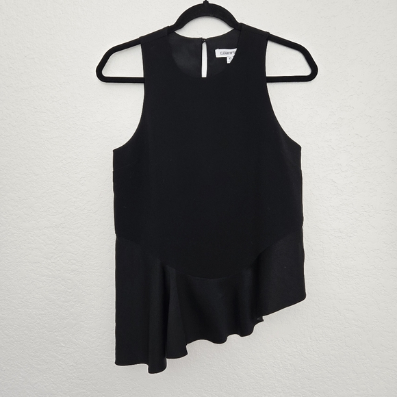 Elizabeth And James Black Asymmetrical Ruffle Hem Sleeveless Top Xs High Neck